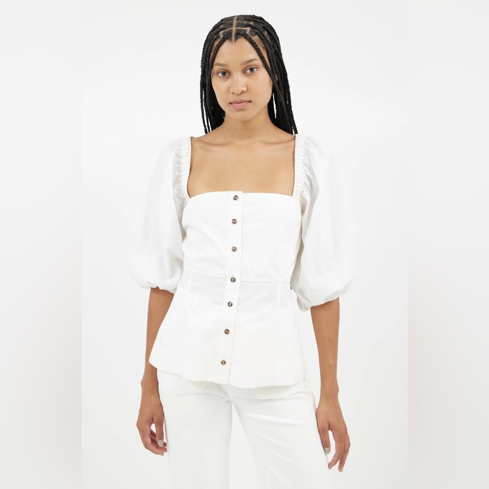 SSENSE GANNI White Puff Sleeve Poplin Blouse 8 euc  summer